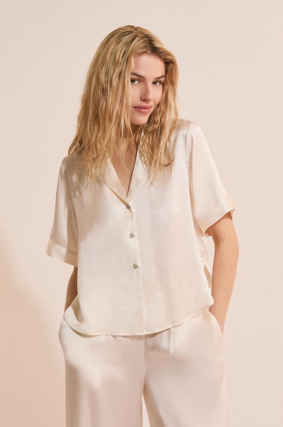 Chemise de pyjama manches courtes en soie;${refinementColor}