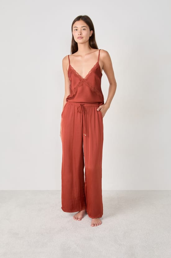 Wide-leg satin pyjama trousers;${refinementColor}