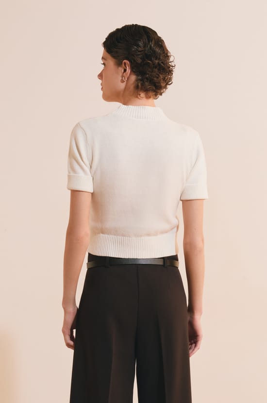 Pull manches courtes textur&eacute; en coton;${refinementColor}