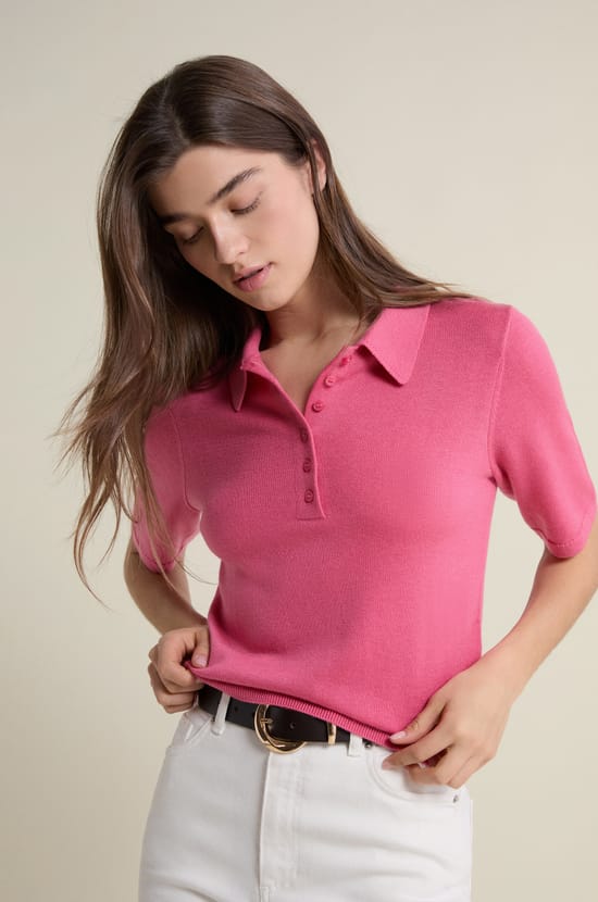 Short-sleeved Polo Neck Sweater;${refinementColor}