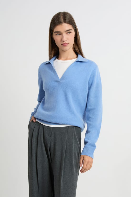 Pull col polo en cachemire;${refinementColor}