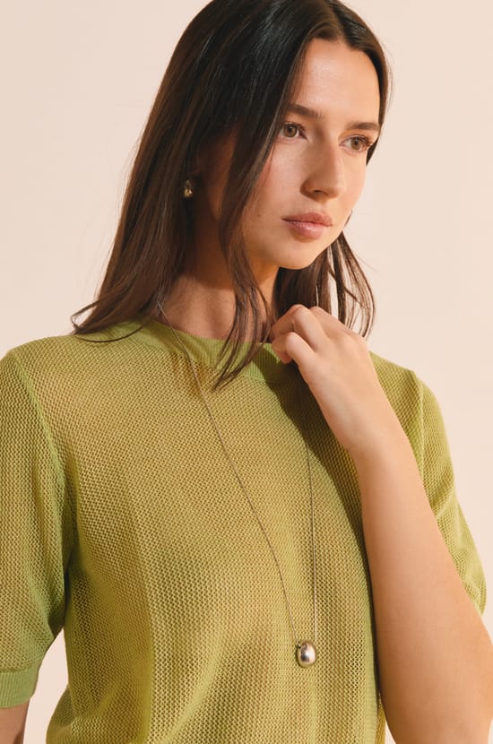 Openwork Short-Sleeved Sweater;${refinementColor}