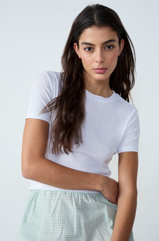 Ribbed cotton short-sleeved T-shirt;${refinementColor}