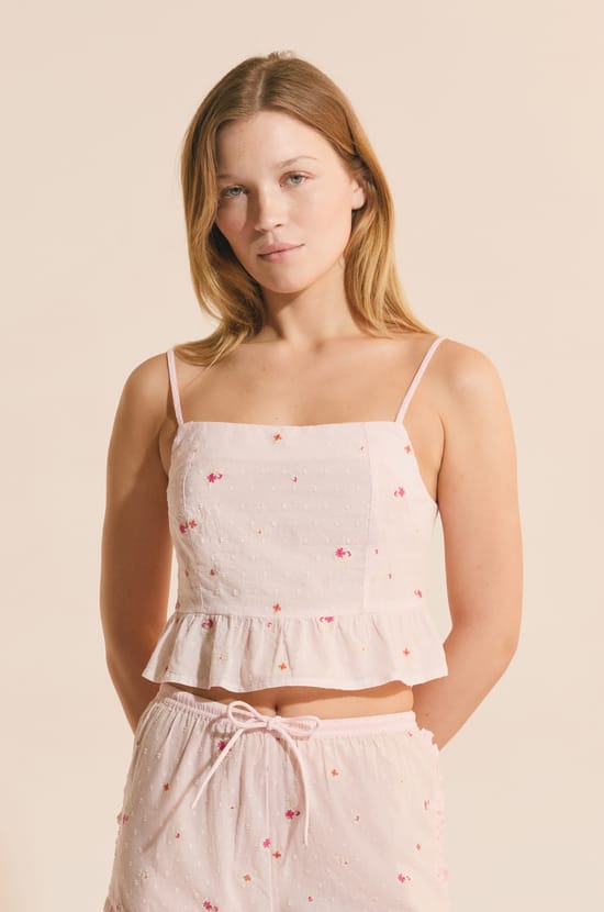 Top de pyjama avec un motif fleur;${refinementColor}
