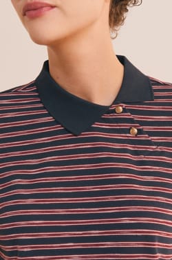 T-shirt &agrave; rayures col polo avec coton;${refinementColor}