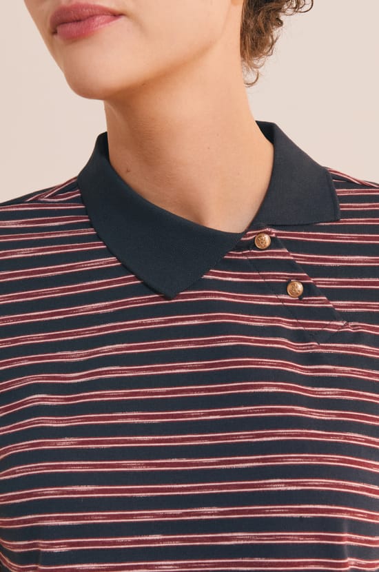T-shirt &agrave; rayures col polo avec coton;${refinementColor}