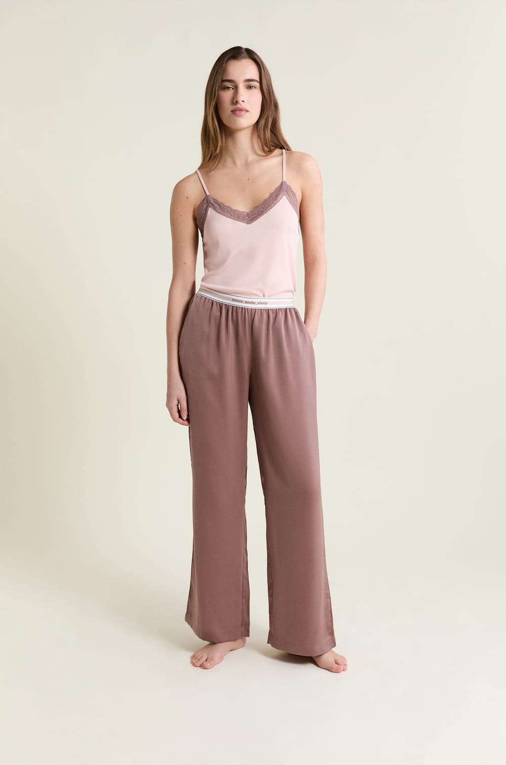 Pantalon de pyjama taille &eacute;lastique "move, smile, sleep";${refinementColor}