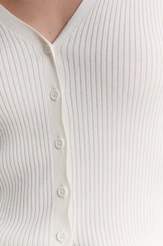 Pull cardigan manches longues en maille c&ocirc;tel&eacute;e;${refinementColor}