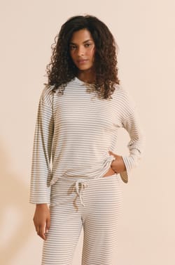 Sweatshirt de pyjama &agrave; rayures;${refinementColor}