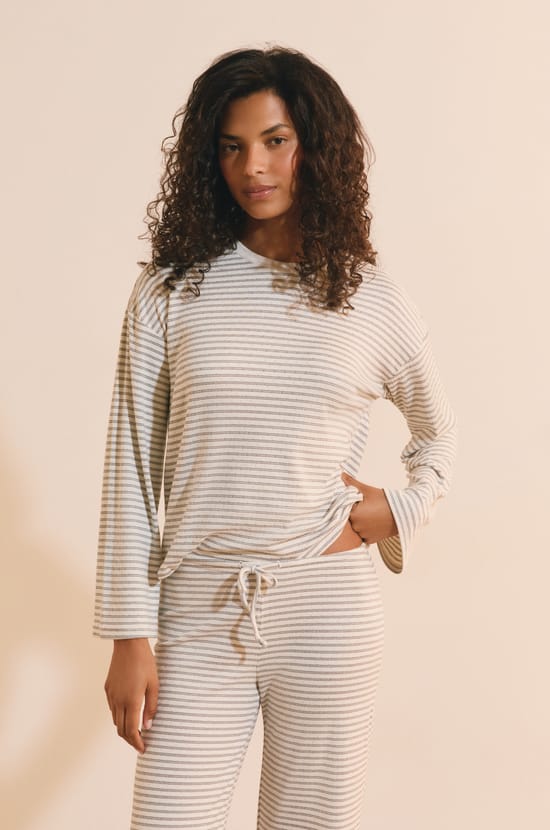 Sweatshirt de pyjama &agrave; rayures;${refinementColor}