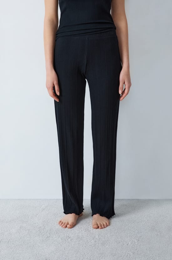 Ribbed Richelieu Pyjama Trousers;${refinementColor}