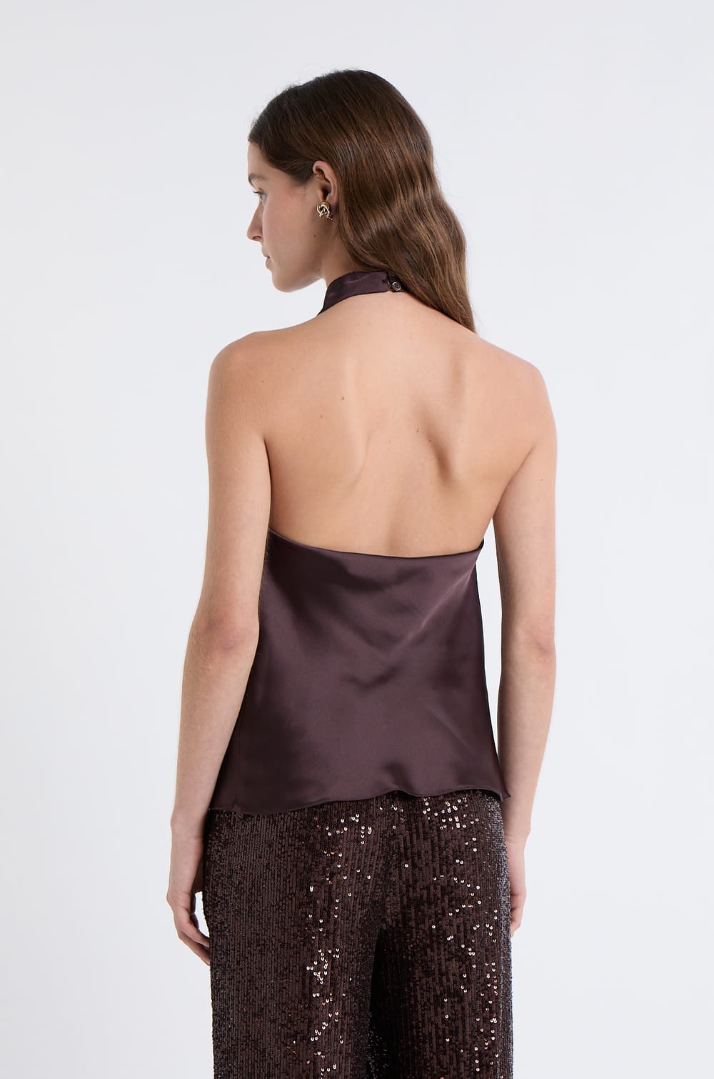 Top sans manches satiné avec col bénitier;${refinementColor}