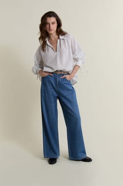 Blouse &agrave; rayures en coton;${refinementColor}