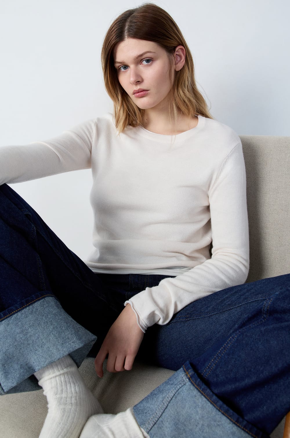 Pull fin avec laine;${refinementColor}