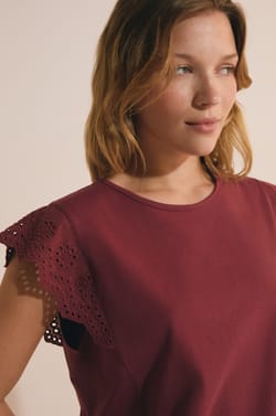 Cotton T-shirt with embroidered details;${refinementColor}