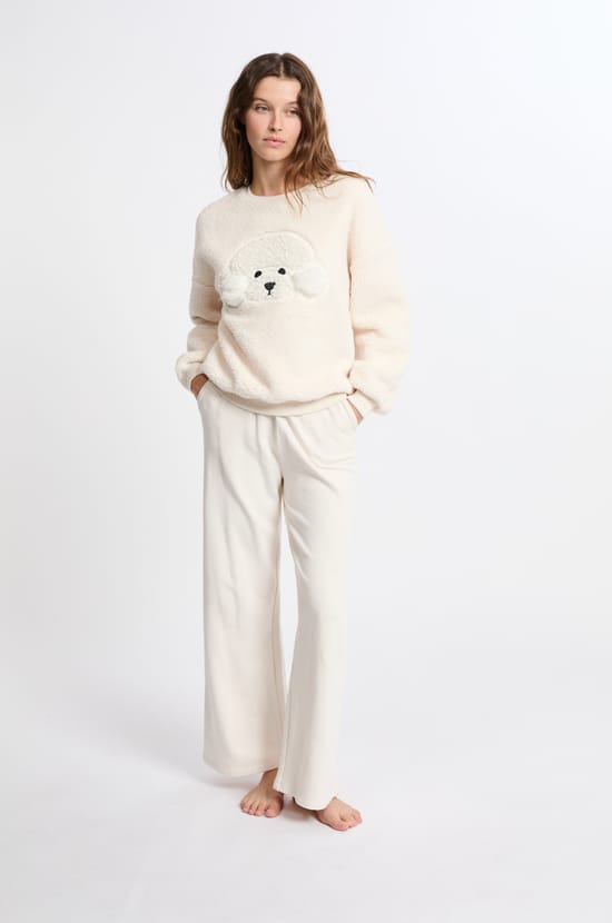 Sweatshirt avec motif chien effet polaire;${refinementColor}