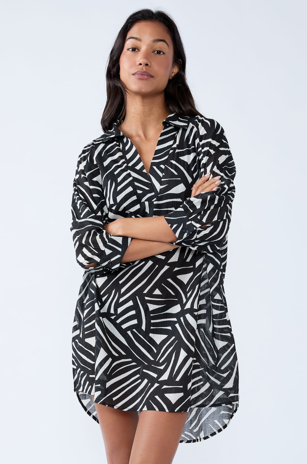 Printed short tunic;${refinementColor}