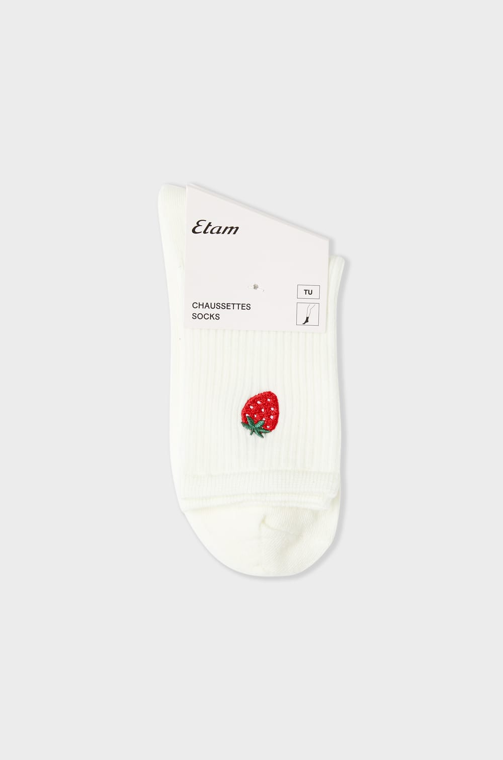Ribbed Socks with Cotton and Strawberry Pattern;${refinementColor}