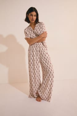 Pantalon de pyjama &eacute;lastiqu&eacute; &agrave; motifs;${refinementColor}