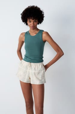 Weite Pyjama-Shorts aus Leinen mit Print;${refinementColor}