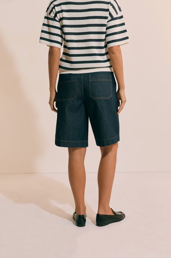 Bermuda effet jean en coton;${refinementColor}