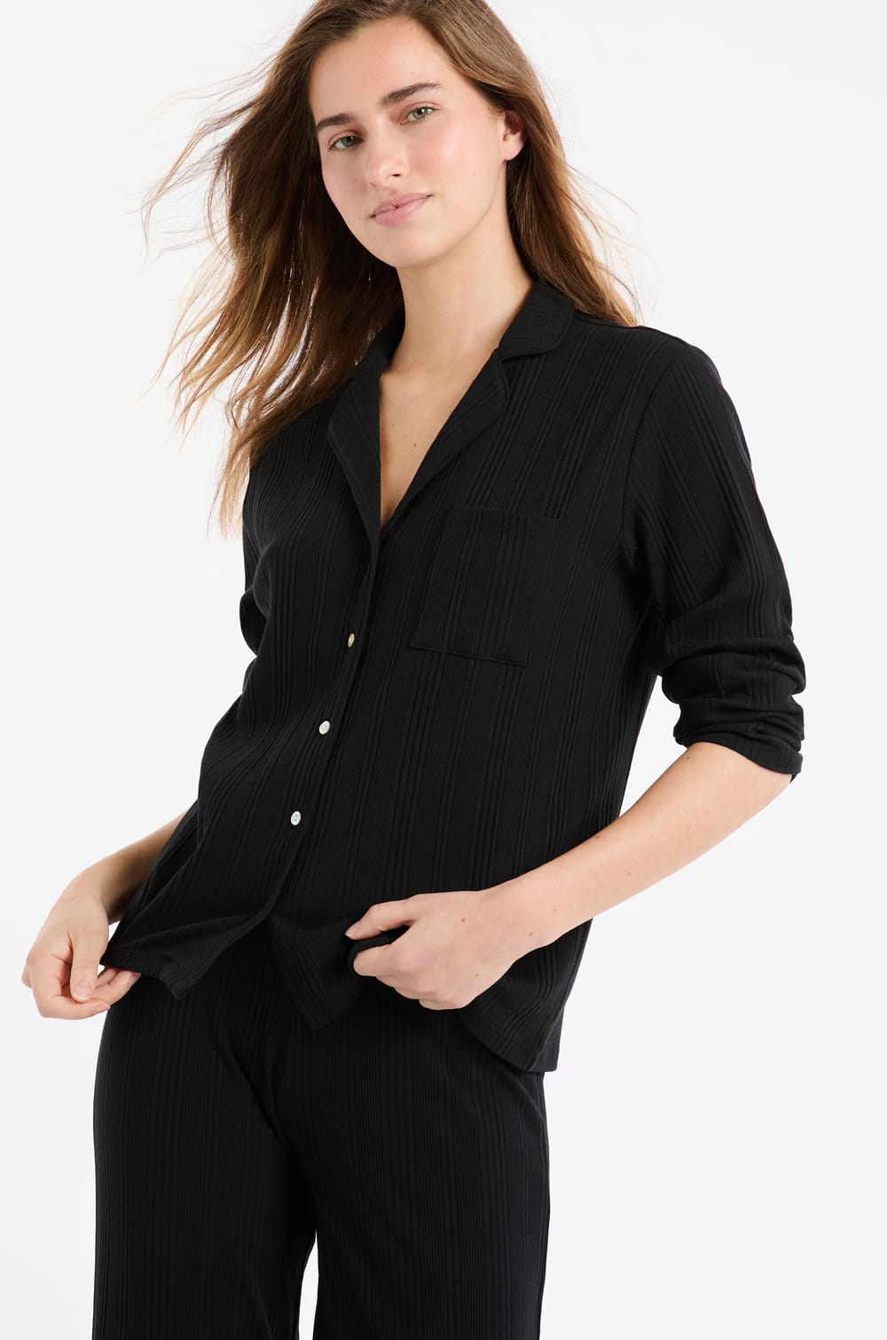 Ribbed Richelieu Pyjama Shirt;${refinementColor}