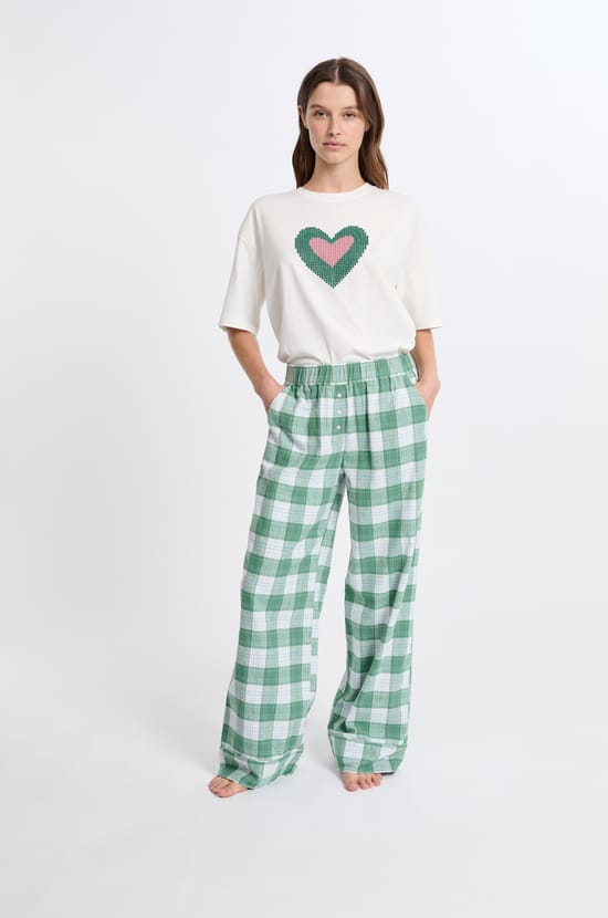 Pantalon de pyjama à carreaux en coton;${refinementColor}