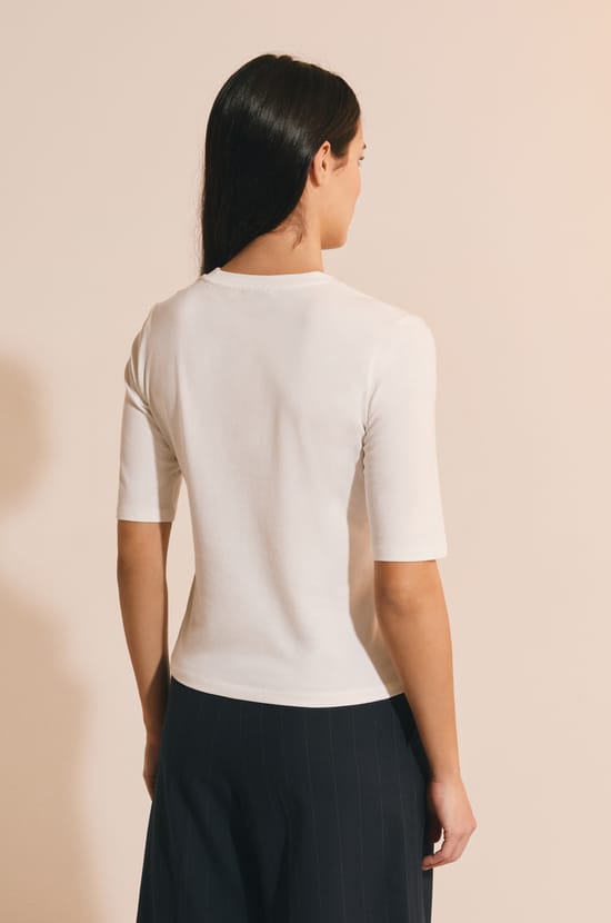 T-shirt en coton brod&eacute; manches coudes;${refinementColor}