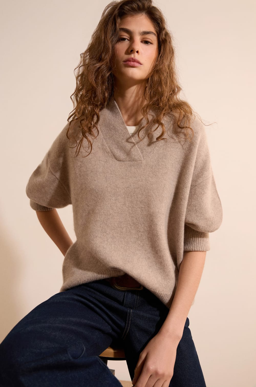 Pull manches longues 100% cachemire;${refinementColor}