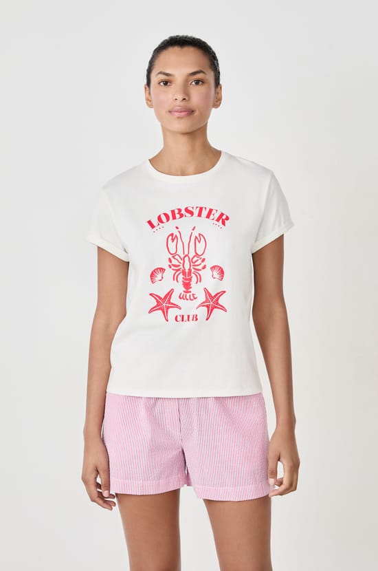T-shirt de pyjama manches courtes en coton imprimé homard;${refinementColor}