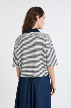 Sudadera de algod&oacute;n con cuello polo a rayas;${refinementColor}