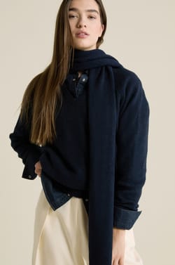 V-neck Sweater with Integrated Scarf;${refinementColor}