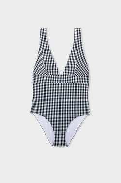 One-Piece Swimsuit with Gingham Pattern;${refinementColor}