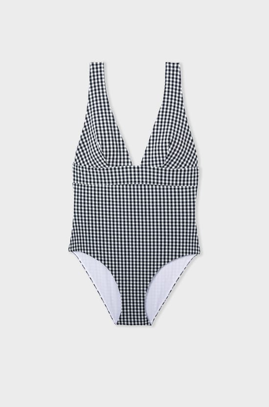 One-Piece Swimsuit with Gingham Pattern;${refinementColor}