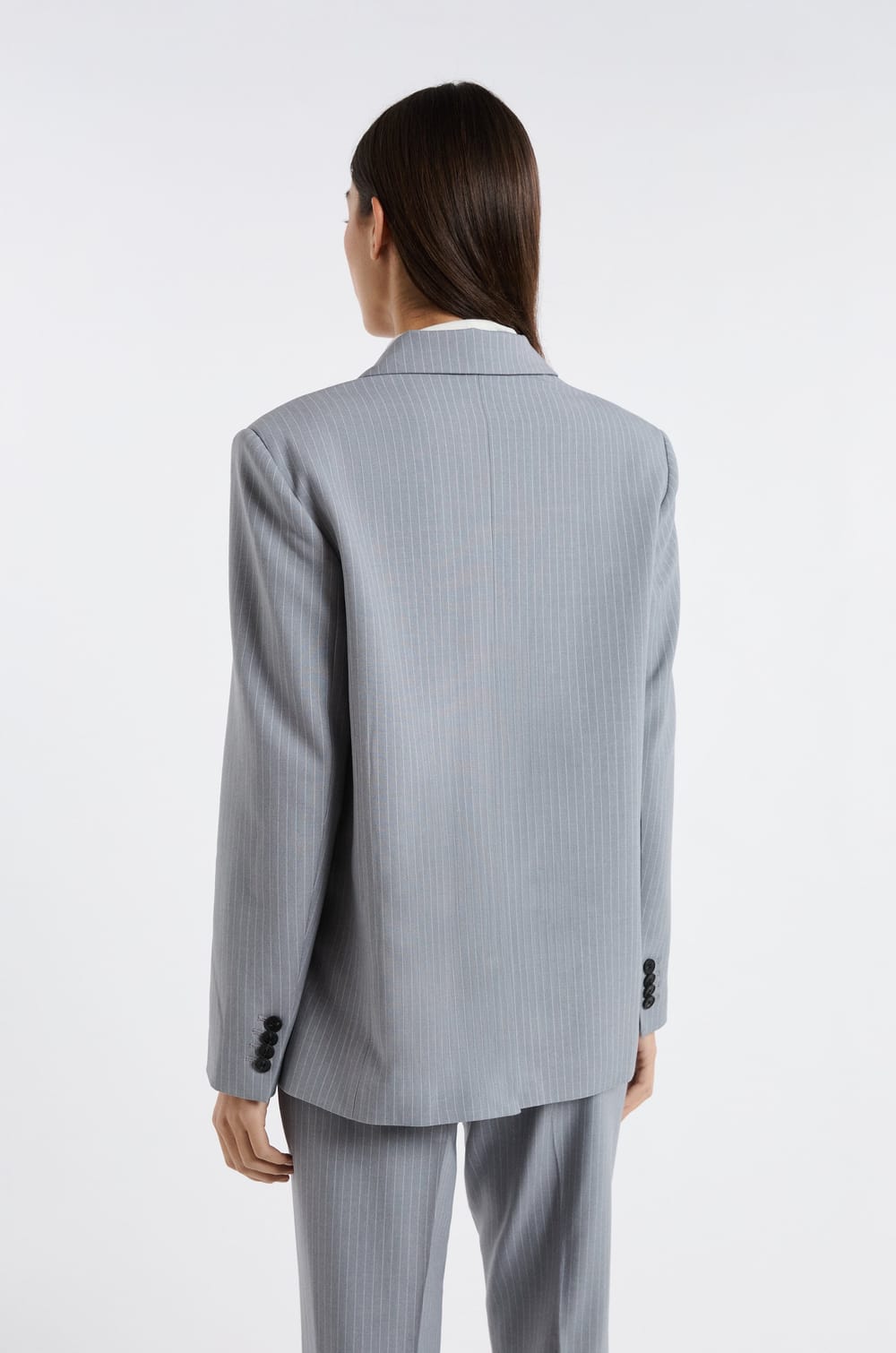 Striped buttoned blazer jacket;${refinementColor}