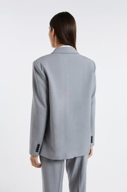 Striped buttoned blazer jacket;${refinementColor}