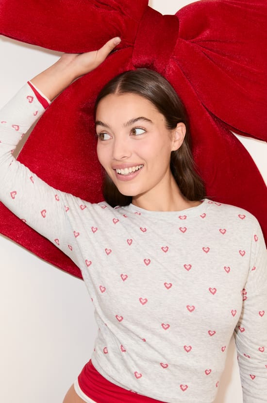 Cotton Pyjama T-shirt with Heart Motifs;${refinementColor}