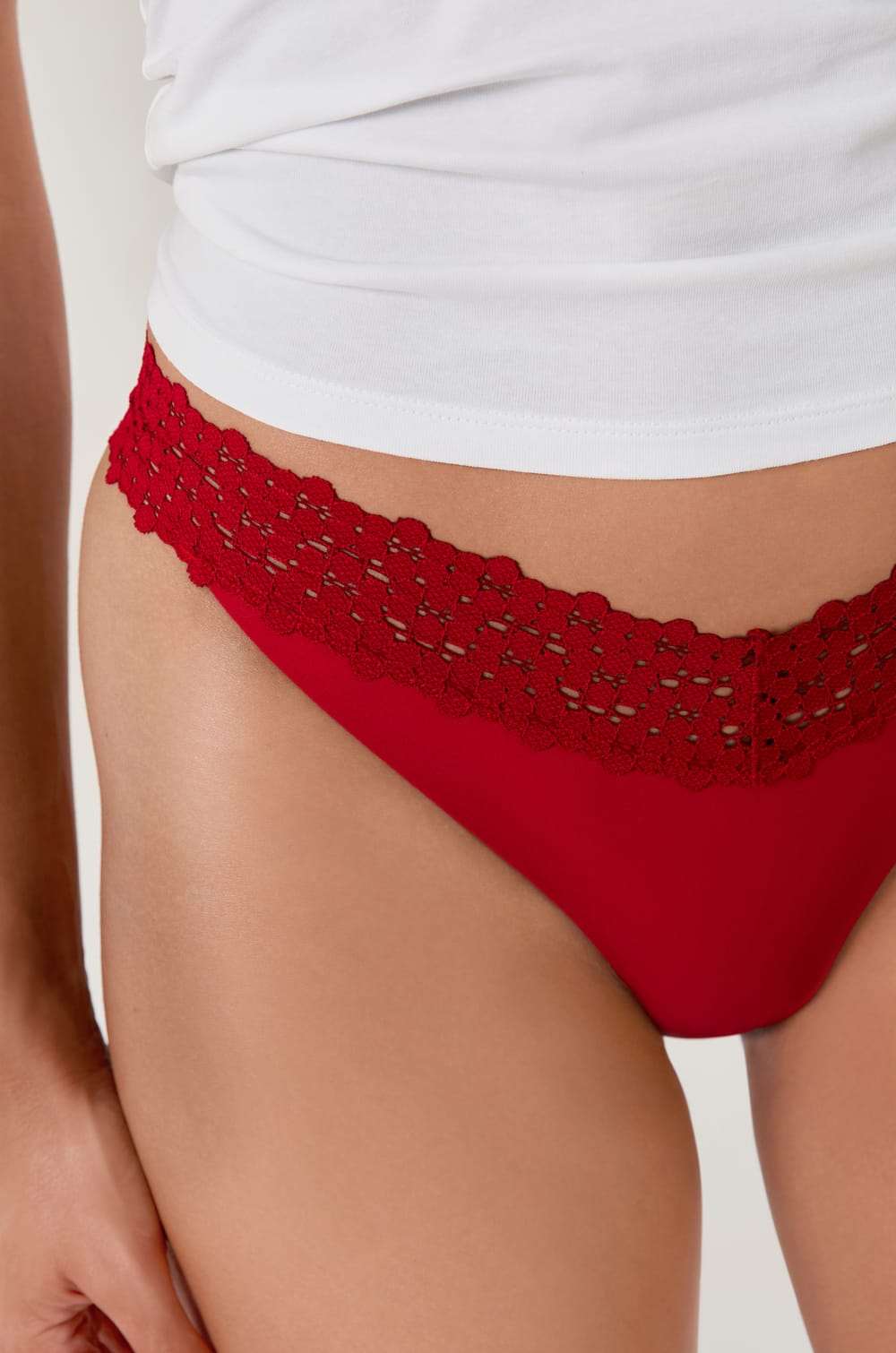 Microfiber And Lace Thong;${refinementColor}