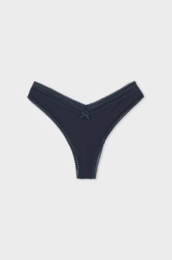 V-shape microfibre and lace tanga;${refinementColor}