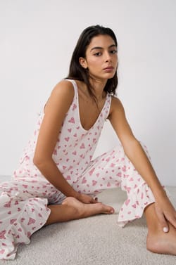 Flared Cropped Trousers Heart Print;${refinementColor}