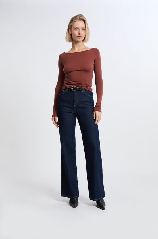 Boat neck t-shirt with wool;${refinementColor}