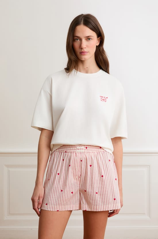 Short de pyjama &agrave; rayures et c&oelig;urs avec coton;${refinementColor}