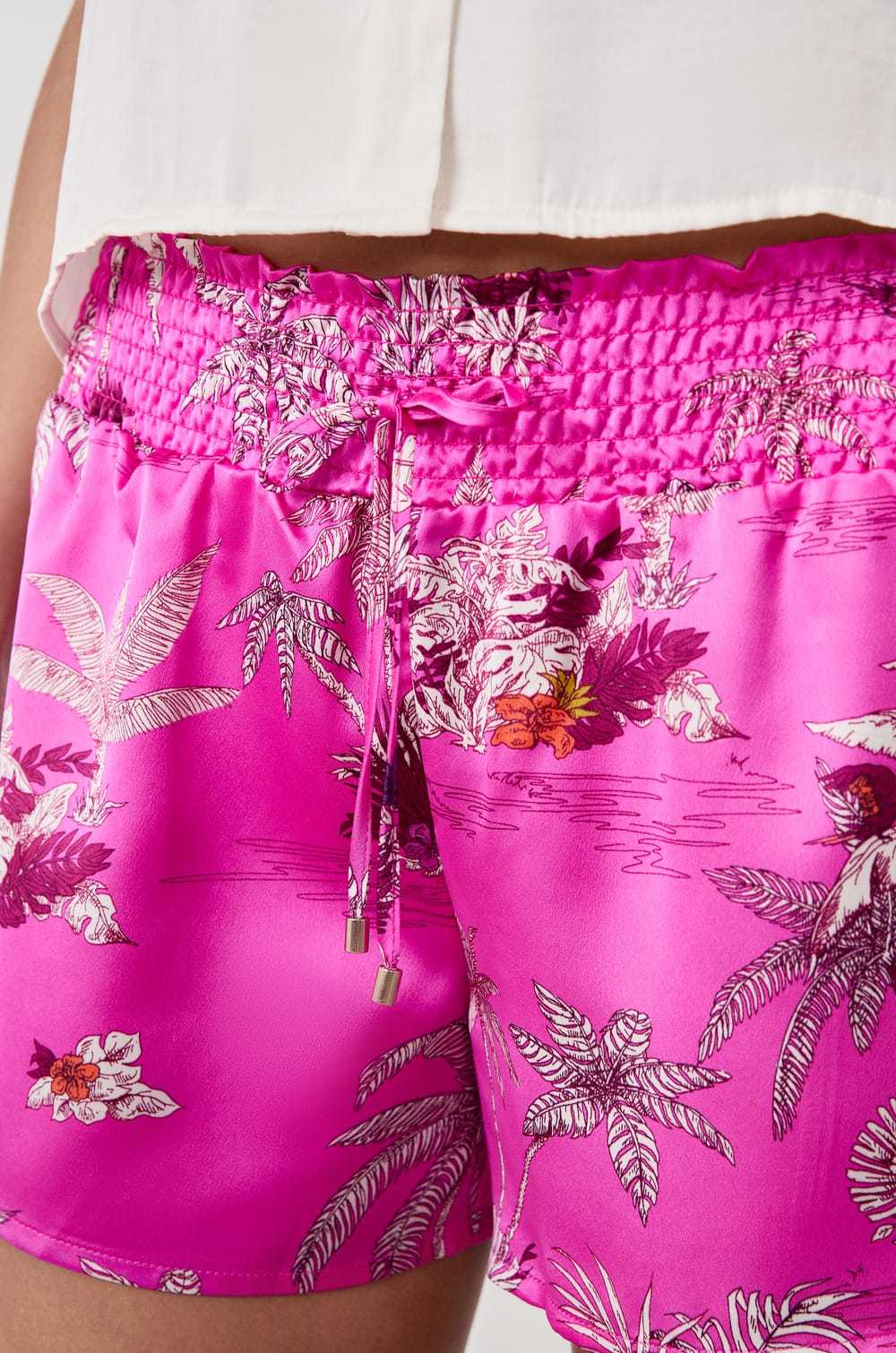 Satin Pyjama Shorts with Prints;${refinementColor}