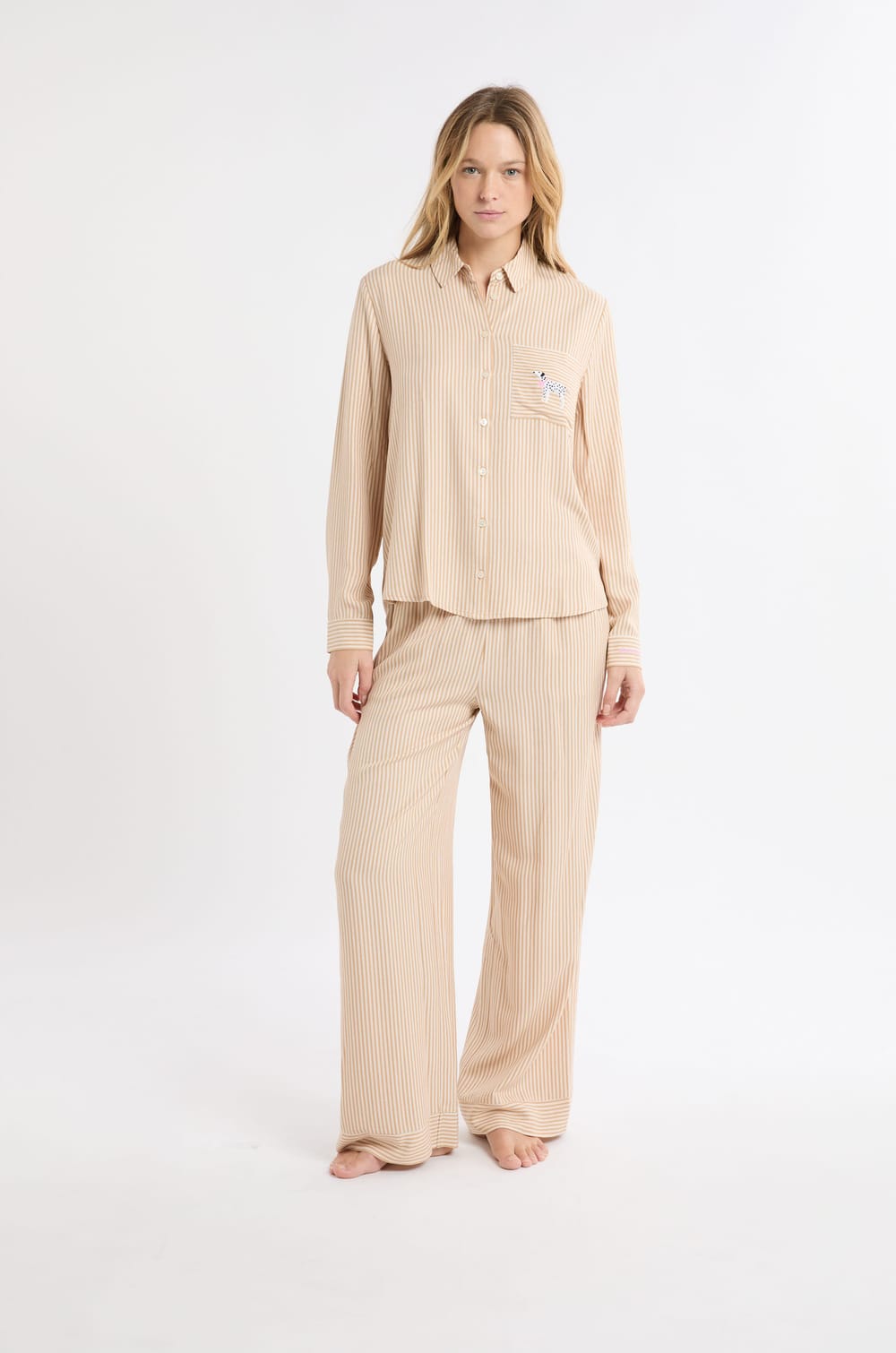 Chemise de pyjama à rayures à motif chien;${refinementColor}