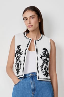 Embroidered Sleeveless Vest;${refinementColor}