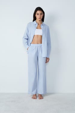 Wide-Cut Cotton Pajama Pants;${refinementColor}