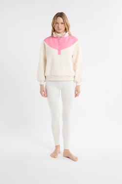 Pull sherpa bicolore avec col boutonn&eacute;;${refinementColor}