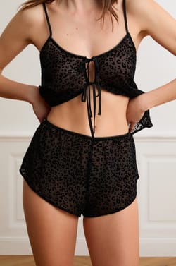 Flocked Leopard Tulle Shorts;${refinementColor}