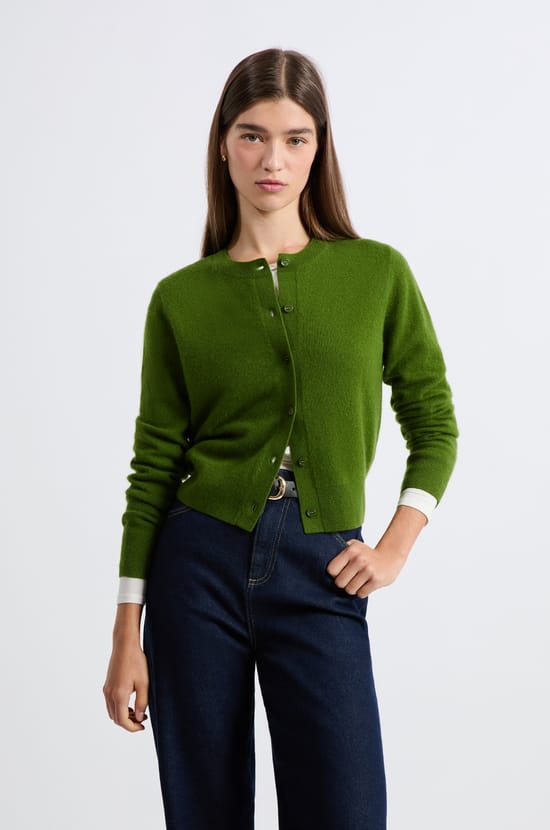 Cashmere cardigan sweater with buttons;${refinementColor}
