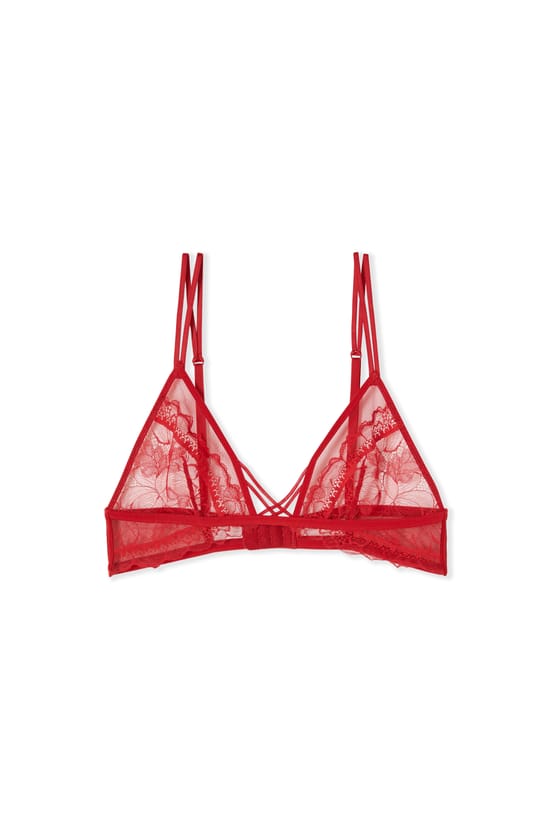 Triangle Bra in Lace with Ties;${refinementColor}